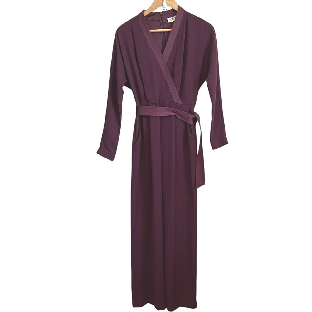 Eliza‎ J Women's Size 0 Plum Purple Long Sleeve Wide Leg Jumpsuit with Belt